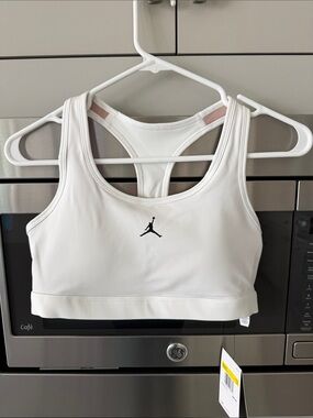 Jordan White Racerback Sports Crop with Pink Strap Detail
